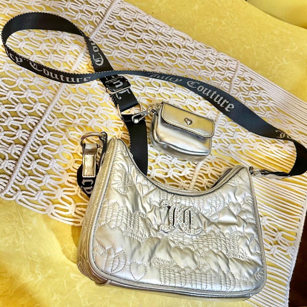 Juicy Couture shiny metallic heart quilted shoulder bag / crossbody bag purse!